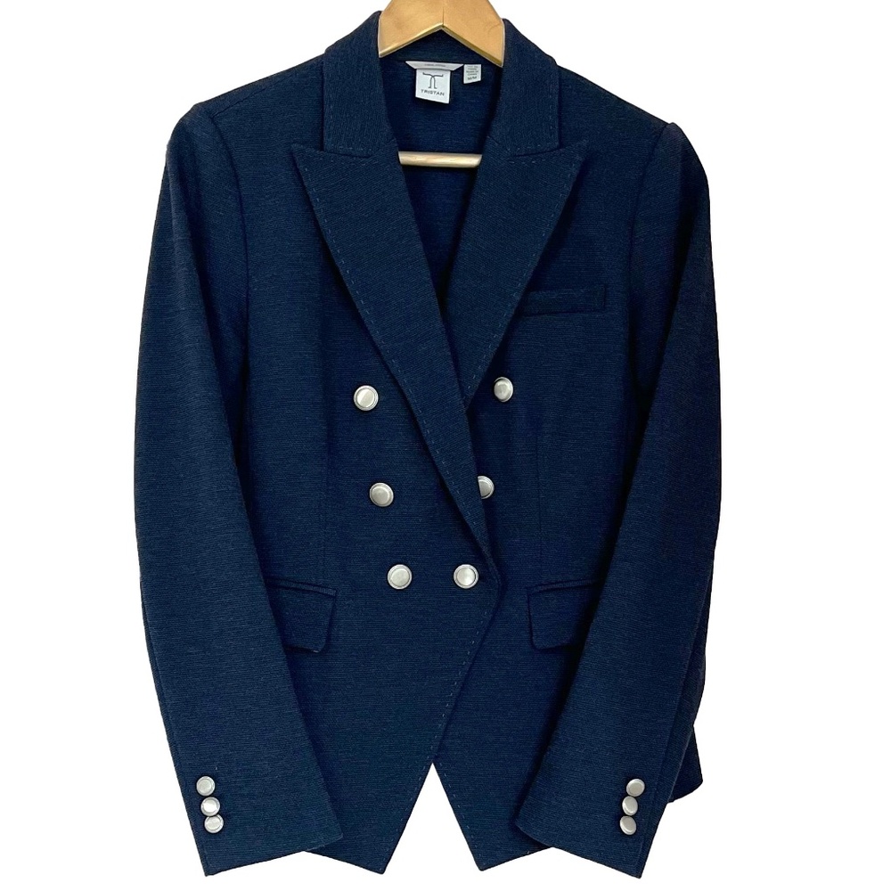 Navy Double-Breasted Fitted Blazer